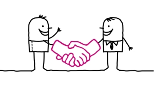 Drawing of two people shaking hands.