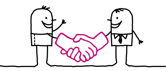 Drawing of two people shaking hands.
